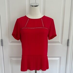 Banana Republic Red Short Sleeve Pleated Hem Cutouts Christmas Top Size XS
